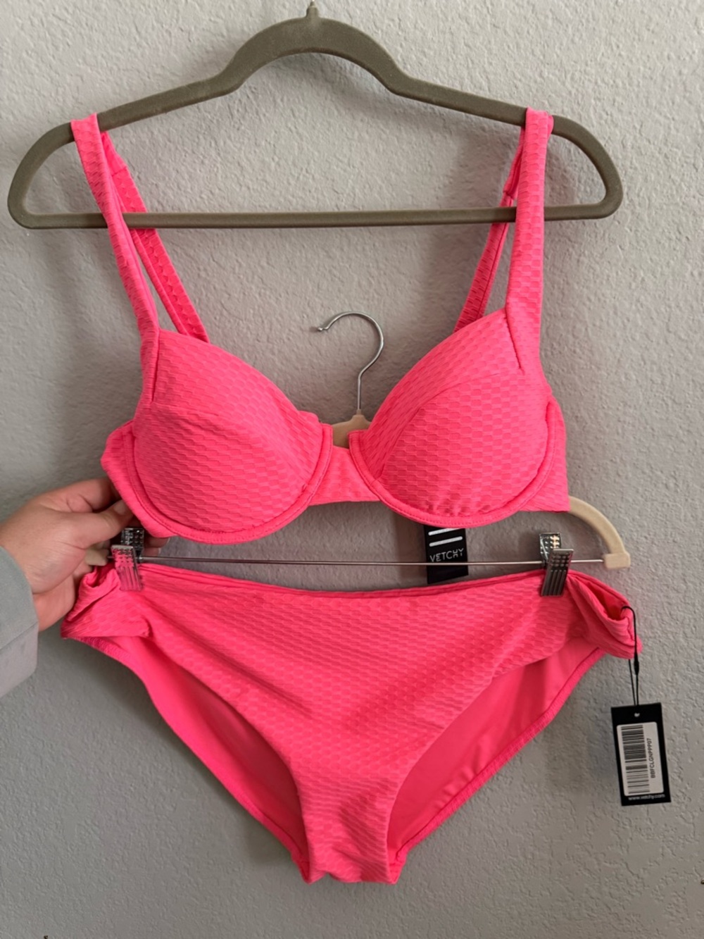 NWT Vetchy Laguna Pink Textured Bikini Set Underwire High Cut XXL